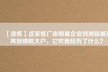 【造紙】這家紙廠由明星企業到瀕臨破產再到納稅大戶，它究竟經歷了什么？